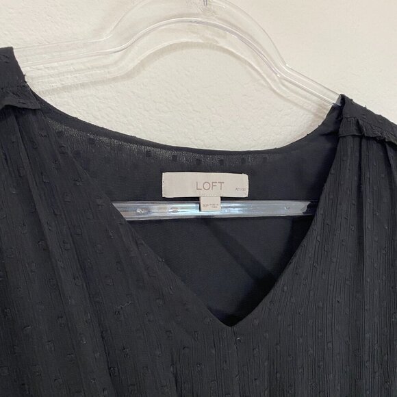 Loft Petite Black Clip Dot Long Sleeve Smocked Waist Dress Size 16P - Picture 6 of 11